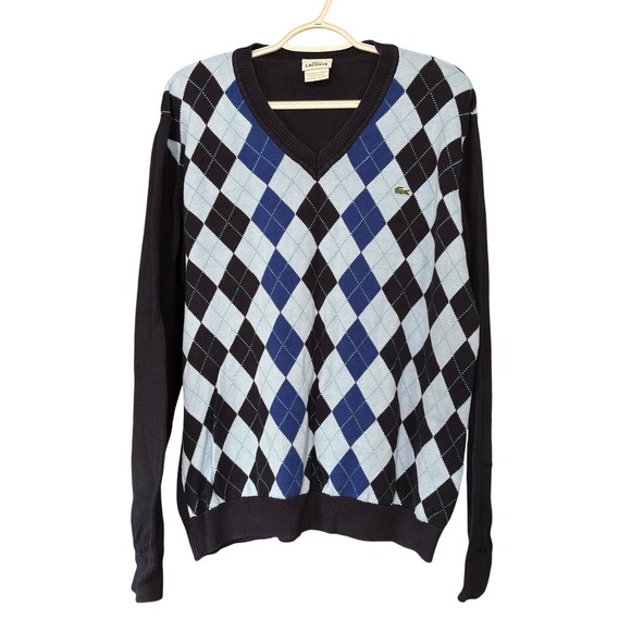 Lacoste Other - Lacoste Men's Large Argyle V Neck Sweater Blue Alligator Preppy College School
